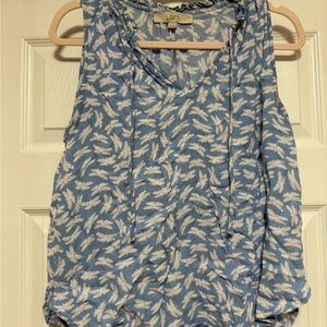LOFT Blue Sleeveless Tie Front Tank Top